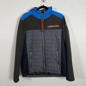 Killtec Hooded hybrid Jacket Blue Gray Black Colorblock Zip Pockets‎ Mens Medium